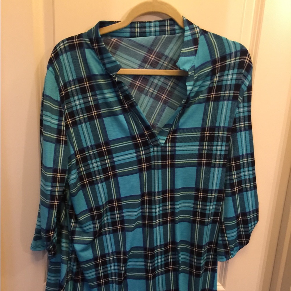 Plus size teal plaid gabby top